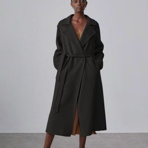 Silk Maison Earth-Tone Belted Wool Coat - Black